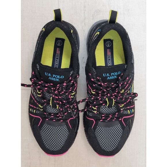 🇺🇸 US POLO ASSN Women’s Black Mesh Neon Pink Accent Athletic Sneakers SIZE 6.5 - Picture 2 of 15